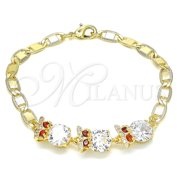 Gold Filled Bracelet — Fancy Bracelet Owl Design with Garnet and White — main product view — SKU 130180 | Oro Laminado brazalete — elegante Bracelet Owl diseño with Garnet and blanco — SKU 130180