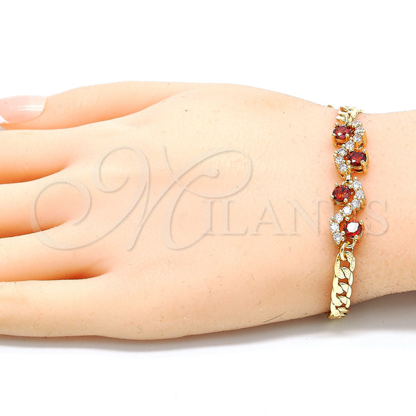 Gold Filled Bracelet — Fancy Bracelet with Garnet and White Cubic Zirconia — alternate product view — SKU 130186 | Oro Laminado brazalete — elegante Bracelet with Garnet and blanco Cubic Zirconia — SKU 130186