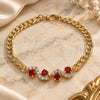 Oro Laminado Fancy Bracelet, Gold Filled Style with Garnet and White Cubic Zirconia, Polished, Golden Finish, 03.63.2137.08 (05 MM Thickness, 8 Inches Length)