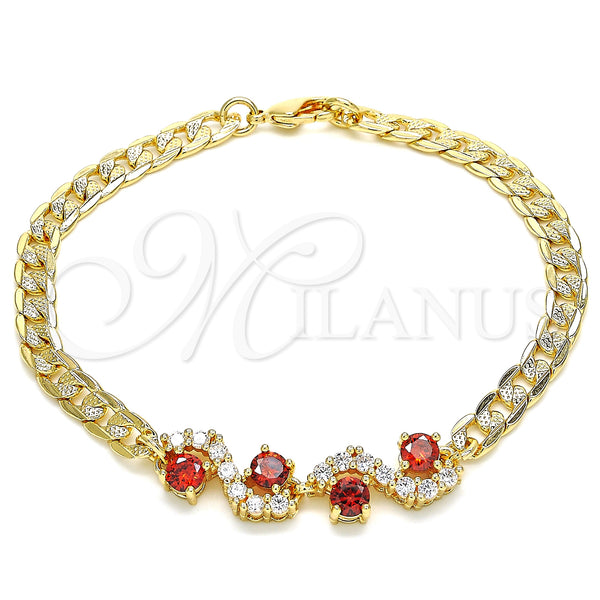 Gold Filled Bracelet — Fancy Bracelet with Garnet and White Cubic Zirconia — main product view — SKU 130186 | Oro Laminado brazalete — elegante Bracelet with Garnet and blanco Cubic Zirconia — SKU 130186
