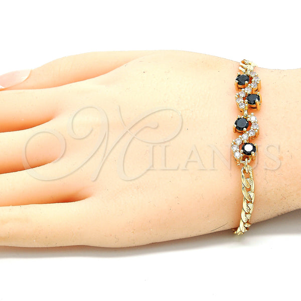 Gold Filled Bracelet — Fancy Bracelet with Black and White Cubic Zirconia — alternate product view — SKU 130187 | Oro Laminado brazalete — elegante Bracelet with negro and blanco Cubic Zirconia — SKU 130187