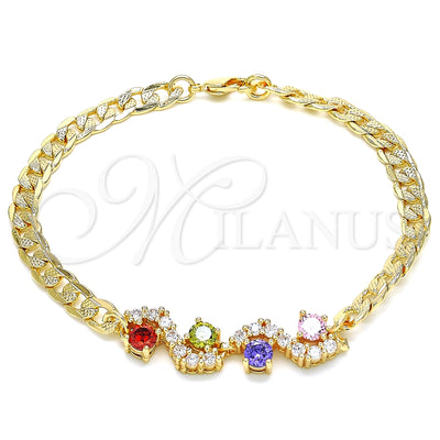Oro Laminado Fancy Bracelet, Gold Filled Style with Multicolor Cubic Zirconia, Polished, Golden Finish, 03.63.2137.2.08 (05 MM Thickness, 8 Inches Length)