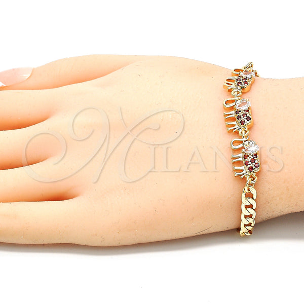 Gold Filled Bracelet — Fancy Bracelet Elephant Design with Garnet and White — alternate product view — SKU 130190 | Oro Laminado brazalete — elegante Bracelet Elephant diseño with Garnet and blanco — SKU 130190