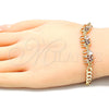 Oro Laminado Fancy Bracelet, Gold Filled Style Elephant Design, with Garnet and White Cubic Zirconia, Polished, Golden Finish, 03.63.2138.1.07 (05 MM Thickness, 7 Inches Length)