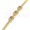 Oro Laminado Fancy Bracelet, Gold Filled Style Elephant Design, with Garnet and White Cubic Zirconia, Polished, Golden Finish, 03.63.2138.1.07 (05 MM Thickness, 7 Inches Length)