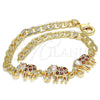 Oro Laminado Fancy Bracelet, Gold Filled Style Elephant Design, with Garnet and White Cubic Zirconia, Polished, Golden Finish, 03.63.2138.1.07 (05 MM Thickness, 7 Inches Length)