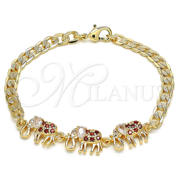 Gold Filled Bracelet — Fancy Bracelet Elephant Design with Garnet and White — main product view — SKU 130190 | Oro Laminado brazalete — elegante Bracelet Elephant diseño with Garnet and blanco — SKU 130190