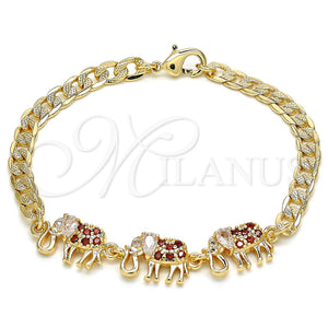 Gold Filled Bracelet — Fancy Bracelet Elephant Design with Garnet and White — main product view — SKU 130190 | Oro Laminado brazalete — elegante Bracelet Elephant diseño with Garnet and blanco — SKU 130190