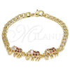 Oro Laminado Fancy Bracelet, Gold Filled Style Elephant Design, with Garnet and White Cubic Zirconia, Polished, Golden Finish, 03.63.2138.1.07 (05 MM Thickness, 7 Inches Length)