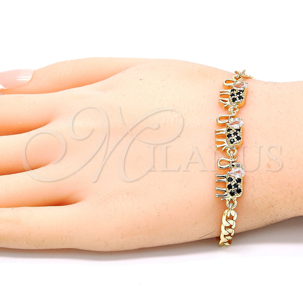 Gold Filled Bracelet — Fancy Bracelet Elephant Design with Black and White — alternate product view — SKU 130191 | Oro Laminado brazalete — elegante Bracelet Elephant diseño with negro and blanco — SKU 130191