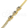 Oro Laminado Fancy Bracelet, Gold Filled Style Elephant Design, with Black and White Cubic Zirconia, Polished, Golden Finish, 03.63.2138.2.07 (05 MM Thickness, 7 Inches Length)