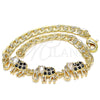 Oro Laminado Fancy Bracelet, Gold Filled Style Elephant Design, with Black and White Cubic Zirconia, Polished, Golden Finish, 03.63.2138.2.07 (05 MM Thickness, 7 Inches Length)