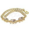 Oro Laminado Fancy Bracelet, Gold Filled Style Elephant Design, with Multicolor Cubic Zirconia, Polished, Golden Finish, 03.63.2138.3.07 (05 MM Thickness, 7 Inches Length)