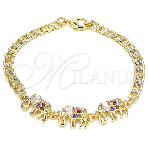Gold Filled Bracelet — Fancy Bracelet Elephant Design with Multicolor Cubic Zirconia — main product view — SKU 130192 | Oro Laminado brazalete — elegante Bracelet Elephant diseño with Multicolor Cubic Zirconia — SKU 130192