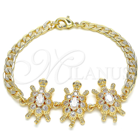 Oro Laminado Fancy Bracelet, Gold Filled Style Turtle Design, with White Cubic Zirconia, Polished, Golden Finish, 03.63.2139.07 (05 MM Thickness, 7 Inches Length)
