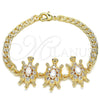 Oro Laminado Fancy Bracelet, Gold Filled Style Turtle Design, with White Cubic Zirconia, Polished, Golden Finish, 03.63.2139.07 (05 MM Thickness, 7 Inches Length)