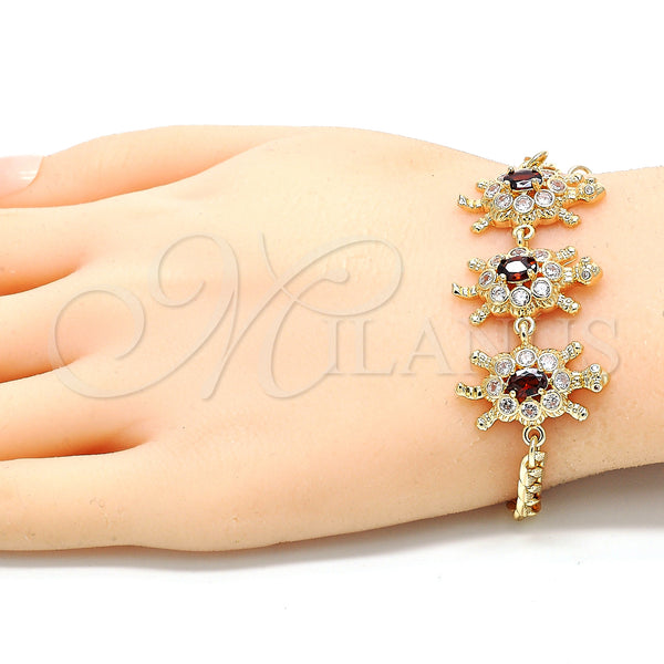 Gold Filled Bracelet — Fancy Bracelet Turtle Design with Garnet and White — alternate product view — SKU 130194 | Oro Laminado brazalete — elegante Bracelet Turtle diseño with Garnet and blanco — SKU 130194