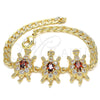 Oro Laminado Fancy Bracelet, Gold Filled Style Turtle Design, with Garnet and White Cubic Zirconia, Polished, Golden Finish, 03.63.2139.1.07 (05 MM Thickness, 7 Inches Length)