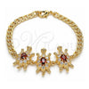 Oro Laminado Fancy Bracelet, Gold Filled Style Turtle Design, with Garnet and White Cubic Zirconia, Polished, Golden Finish, 03.63.2139.1.07 (05 MM Thickness, 7 Inches Length)