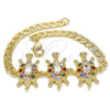 Oro Laminado Fancy Bracelet, Gold Filled Style Turtle Design, with Multicolor Cubic Zirconia, Polished, Golden Finish, 03.63.2139.3.07 (05 MM Thickness, 7 Inches Length)