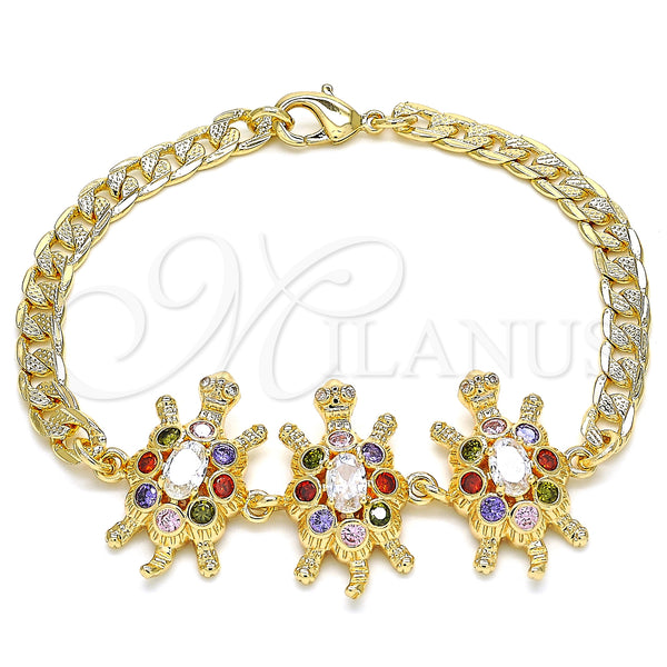 Gold Filled Bracelet — Fancy Bracelet Turtle Design with Multicolor Cubic Zirconia — main product view — SKU 130196 | Oro Laminado brazalete — elegante Bracelet Turtle diseño with Multicolor Cubic Zirconia — SKU 130196