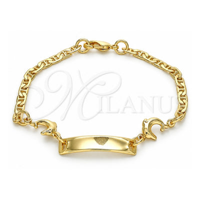 Oro Laminado ID Bracelet, Gold Filled Style Dolphin Design, Polished, Golden Finish, 03.63.2142.06 (03 MM Thickness, 6 Inches Length)