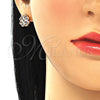 Oro Laminado Stud Earring, Gold Filled Style Four-leaf Clover Design, with Multicolor Micro Pave, Polished, Golden Finish, 02.233.0005