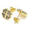 Oro Laminado Stud Earring, Gold Filled Style Four-leaf Clover Design, with Multicolor Micro Pave, Polished, Golden Finish, 02.233.0005