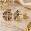 Oro Laminado Stud Earring, Gold Filled Style Four-leaf Clover Design, with Multicolor Micro Pave, Polished, Golden Finish, 02.233.0005