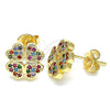 Oro Laminado Stud Earring, Gold Filled Style Four-leaf Clover Design, with Multicolor Micro Pave, Polished, Golden Finish, 02.233.0005