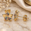 Oro Laminado Stud Earring, Gold Filled Style Flower Design, with Multicolor Micro Pave, Polished, Golden Finish, 02.233.0006