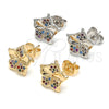 Oro Laminado Stud Earring, Gold Filled Style Flower Design, with Multicolor Micro Pave, Polished, Golden Finish, 02.233.0006