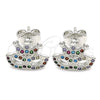 Rhodium Plated Stud Earring, Crown Design, with Multicolor Micro Pave, Polished, Rhodium Finish, 02.233.0007.1
