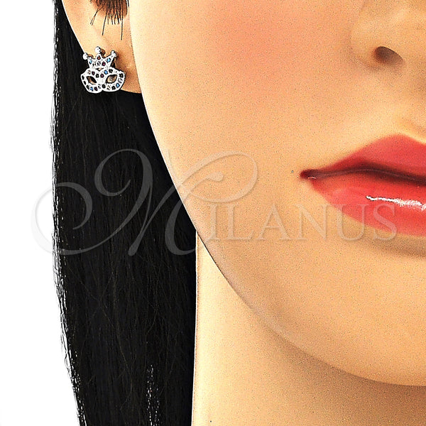 White Gold Filled Ring — Stud Earring Crown Design with Multicolor Micro Pave — alternate product view — SKU 130216 | Oro Laminado Blanco anillo — Stud Earring Crown diseño with Multicolor Micro Pave — SKU 130216