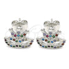 Rhodium Gold Filled Stud Earring, Crown Design, with Multicolor Micro Pave, Polished, Rhodium Finish, 02.233.0007.1