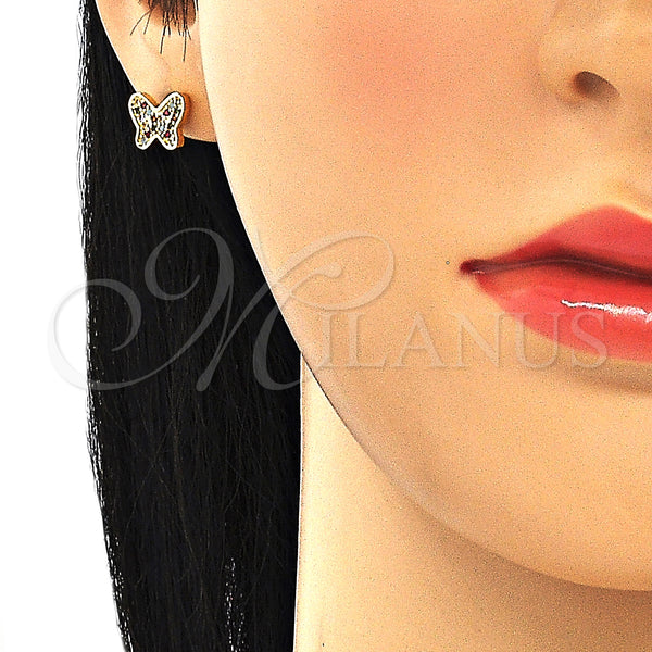 Gold Filled Ring — Stud Earring Butterfly Design with Multicolor Micro Pave — alternate product view — SKU 130227 | Oro Laminado anillo — Stud Earring Butterfly diseño with Multicolor Micro Pave — SKU 130227