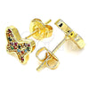 Oro Laminado Stud Earring, Gold Filled Style Butterfly Design, with Multicolor Micro Pave, Polished, Golden Finish, 02.233.0013