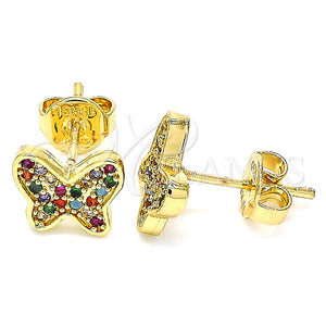 Gold Filled Ring — Stud Earring Butterfly Design with Multicolor Micro Pave — main product view — SKU 130227 | Oro Laminado anillo — Stud Earring Butterfly diseño with Multicolor Micro Pave — SKU 130227