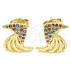 Oro Laminado Stud Earring, Gold Filled Style with Multicolor Micro Pave, Polished, Golden Finish, 02.233.0014