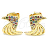 Oro Laminado Stud Earring, Gold Filled Style with Multicolor Micro Pave, Polished, Golden Finish, 02.233.0014