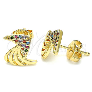 Gold Filled Ring — Stud Earring with Multicolor Micro Pave Polished 02. — main product view — SKU 130229 | Oro Laminado anillo — Stud Earring with Multicolor Micro Pave pulido 02. — SKU 130229