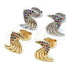 Oro Laminado Stud Earring, Gold Filled Style with Multicolor Micro Pave, Polished, Golden Finish, 02.233.0014