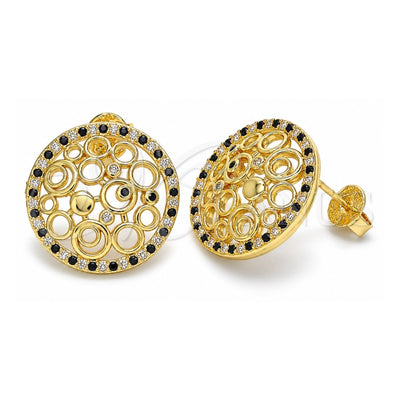 Oro Laminado Stud Earring, Gold Filled Style with Black and White Micro Pave, Polished, Golden Finish, 02.233.0016.1
