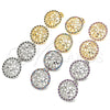 Oro Laminado Stud Earring, Gold Filled Style with Black and White Micro Pave, Polished, Golden Finish, 02.233.0016.1
