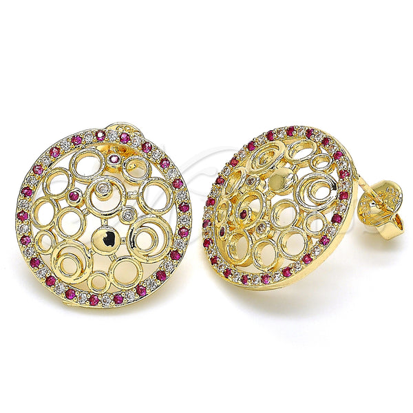 Gold Filled Ring — Stud Earring with Ruby and White Micro Pave — main product view — SKU 130235 | Oro Laminado anillo — Stud Earring with Ruby and blanco Micro Pave — SKU 130235
