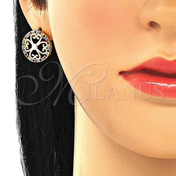 Gold Filled Ring — Stud Earring Flower Design with Multicolor Micro Pave — alternate product view — SKU 130239 | Oro Laminado anillo — Stud Earring flor diseño with Multicolor Micro Pave — SKU 130239