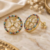 Oro Laminado Stud Earring, Gold Filled Style Flower Design, with Multicolor Micro Pave, Polished, Golden Finish, 02.233.0017