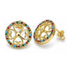 Oro Laminado Stud Earring, Gold Filled Style Flower Design, with Multicolor Micro Pave, Polished, Golden Finish, 02.233.0017