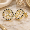Oro Laminado Stud Earring, Gold Filled Style Flower Design, with Black and White Micro Pave, Polished, Golden Finish, 02.233.0017.1