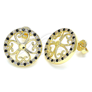 Gold Filled Ring — Stud Earring Flower Design with Black and White — main product view — SKU 130240 | Oro Laminado anillo — Stud Earring flor diseño with negro and blanco — SKU 130240